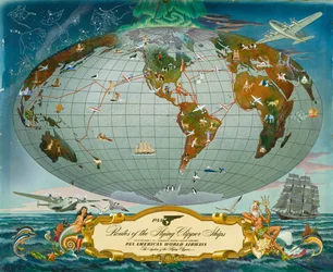 Carte manuscrite du monde - Pan American World Airways, vers 1942